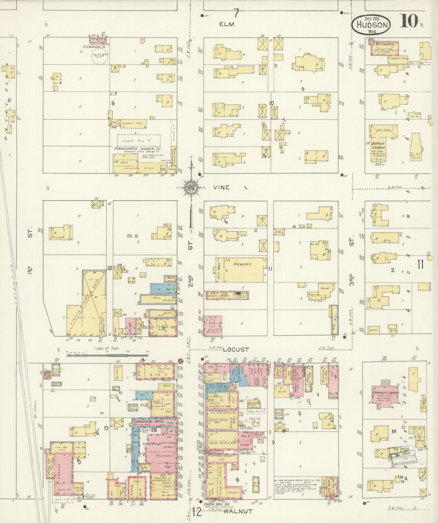 Sanborn Fire Insurance Map from Hudson, St. Croix County, Wisconsin (1912), Sheet #0010 - Complete Map Set gallery image, historic Sanborn map, vintage wall art, Wisconsin Wisconsin