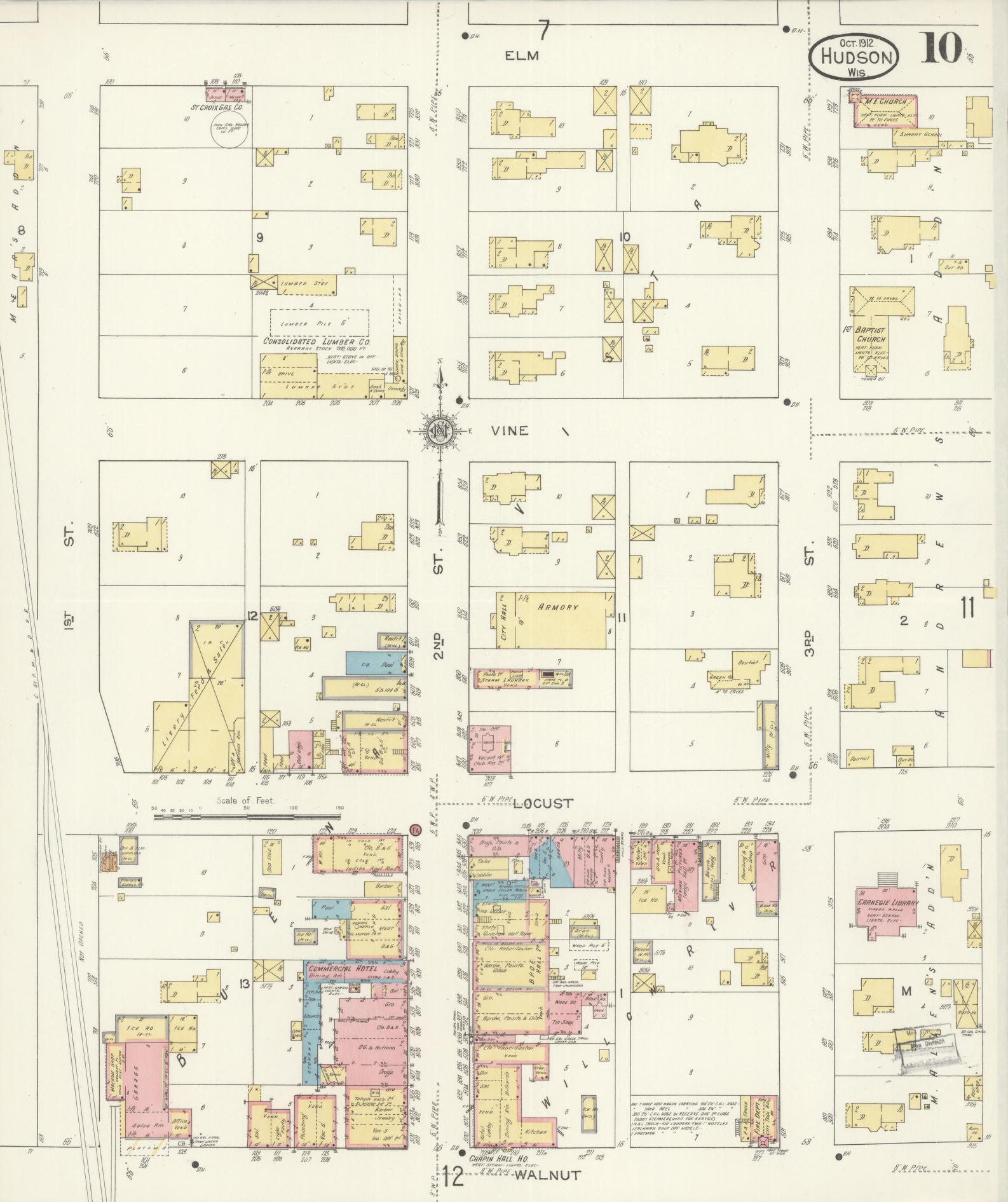 Sanborn Fire Insurance Map from Hudson, St. Croix County, Wisconsin (1912), Sheet #0010 - Complete Map Set gallery image, historic Sanborn map, vintage wall art, Wisconsin Wisconsin