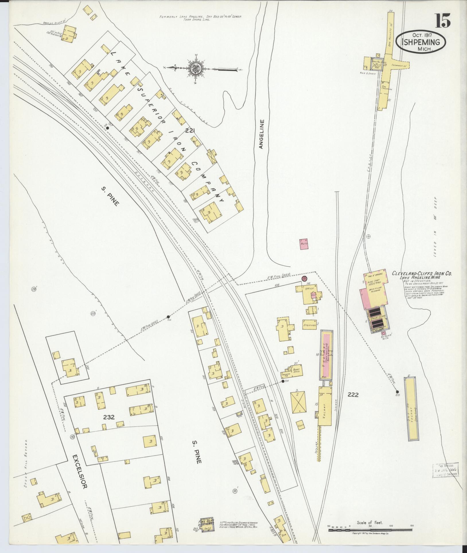 Sanborn Fire Insurance Map from Ishpeming, Marquette County, Michigan (1917), Sheet #0015 - Historic Sanborn Fire Insurance Map Print, vintage old map wall art, antique decor, genealogy gift, Michigan Michigan map