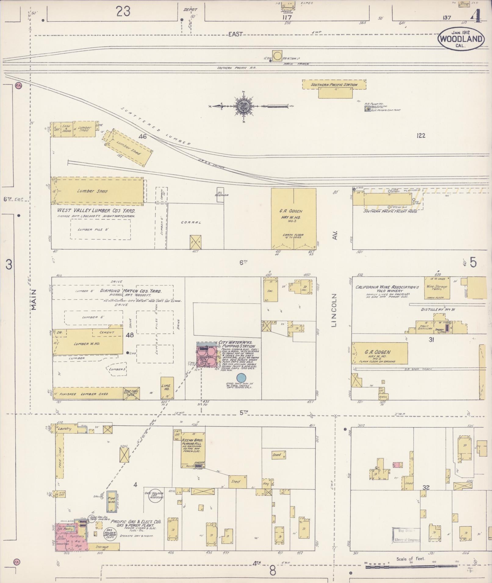 Sanborn Fire Insurance Map from Woodland, Yolo County, California (1912), Sheet #0004 - Complete Map Set gallery image, historic Sanborn map, vintage wall art, California California