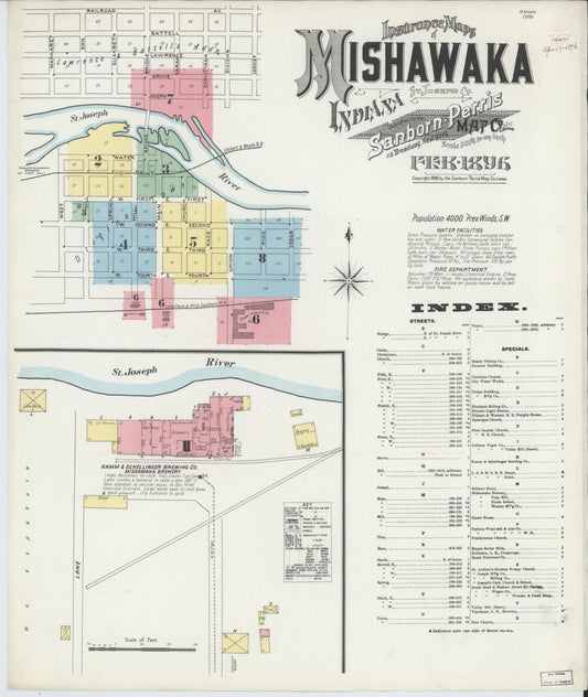 Sanborn Fire Insurance Map from Mishawaka, Saint Joseph County, Indiana (1896), Sheet #0001 - Historic Sanborn Fire Insurance Map Print, vintage old map wall art, antique decor, genealogy gift, Indiana Indiana map