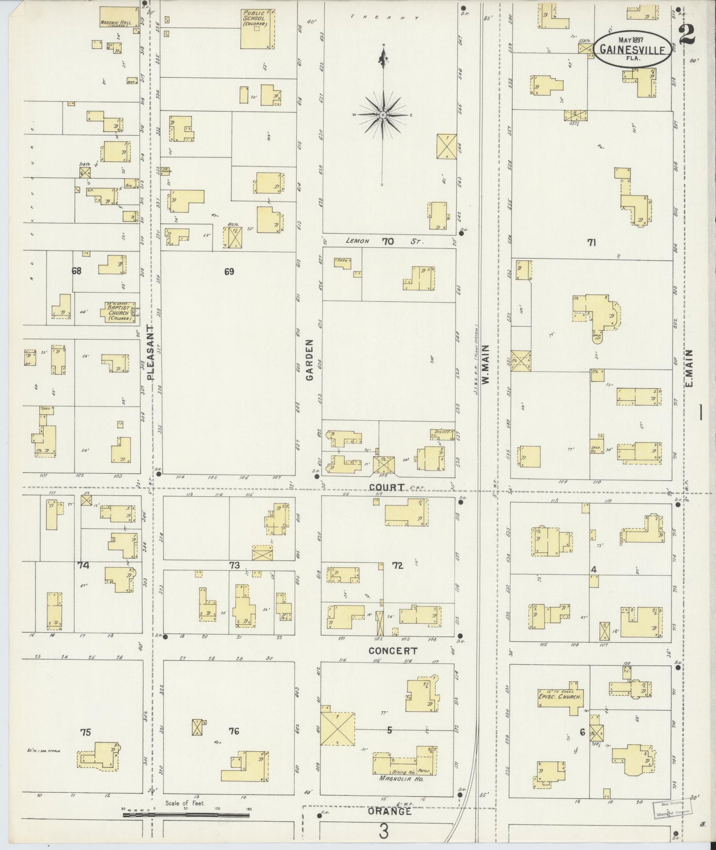 Sanborn Fire Insurance Map from Gainesville, Alachua County, Florida (1897), Sheet #0002 - Historic Sanborn Fire Insurance Map Print, vintage old map wall art, antique decor, genealogy gift, Florida Florida map