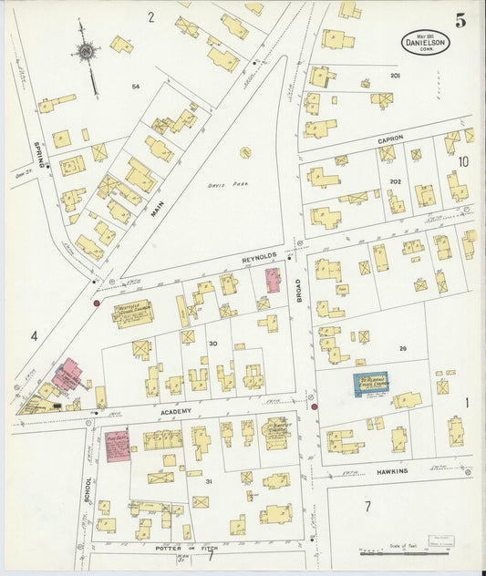 Sanborn Fire Insurance Map from Danielson, Windham County, Connecticut (1911), Sheet #0005 - Historic Sanborn Fire Insurance Map Print, vintage old map wall art, antique decor, genealogy gift, Connecticut Connecticut map