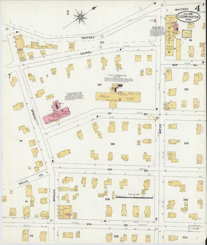 Sanborn Fire Insurance Map from Leominster, Worcester County, Massachusetts (1906), Sheet #0004 - Complete Map Set gallery image, historic Sanborn map, vintage wall art, Massachusetts Massachusetts
