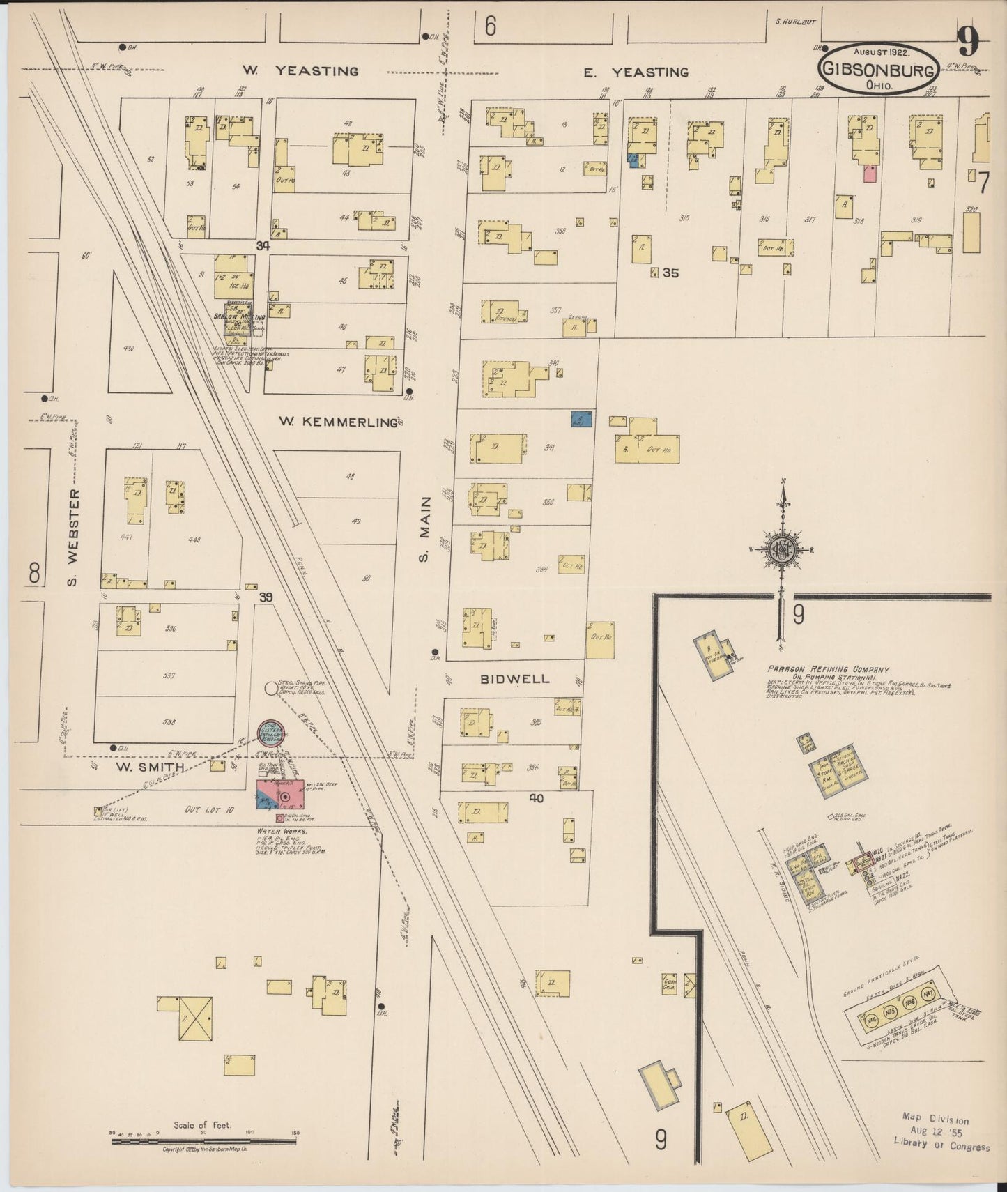 Sanborn Fire Insurance Map from Gibsonburg, Sandusky County, Ohio (1922), Sheet #0009 - Historic Sanborn Fire Insurance Map Print, vintage old map wall art, antique decor, genealogy gift, Ohio Ohio map
