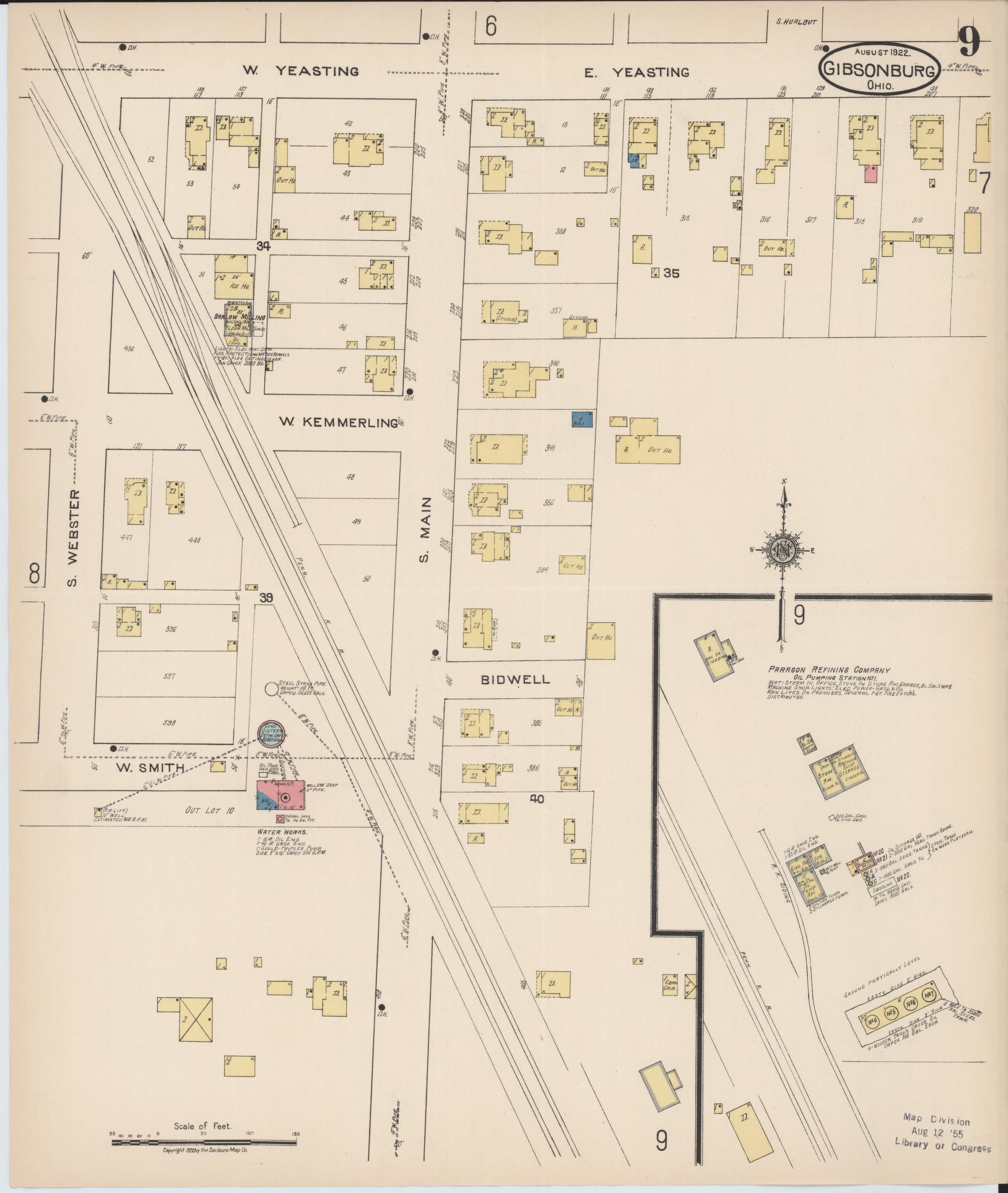Sanborn Fire Insurance Map from Gibsonburg, Sandusky County, Ohio (1922), Sheet #0009 - Historic Sanborn Fire Insurance Map Print, vintage old map wall art, antique decor, genealogy gift, Ohio Ohio map