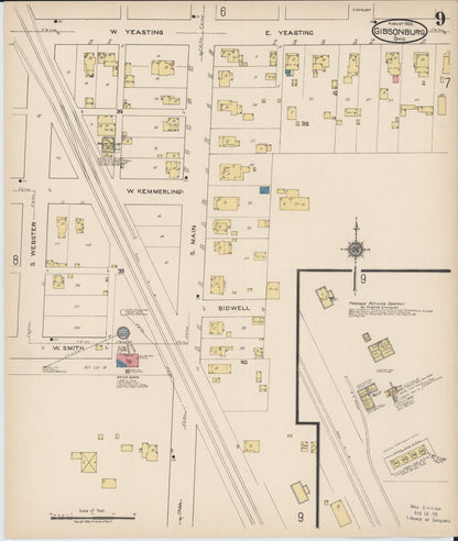 Sanborn Fire Insurance Map from Gibsonburg, Sandusky County, Ohio (1922), Sheet #0009 - Historic Sanborn Fire Insurance Map Print, vintage old map wall art, antique decor, genealogy gift, Ohio Ohio map