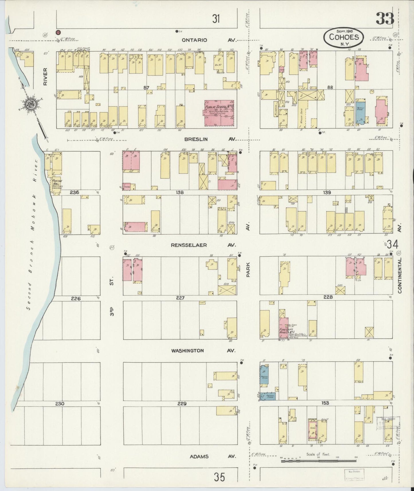 Sanborn Fire Insurance Map from Cohoes, Albany County, New York (1910), Sheet #0033 - Complete Map Set gallery image, historic Sanborn map, vintage wall art, New York New York