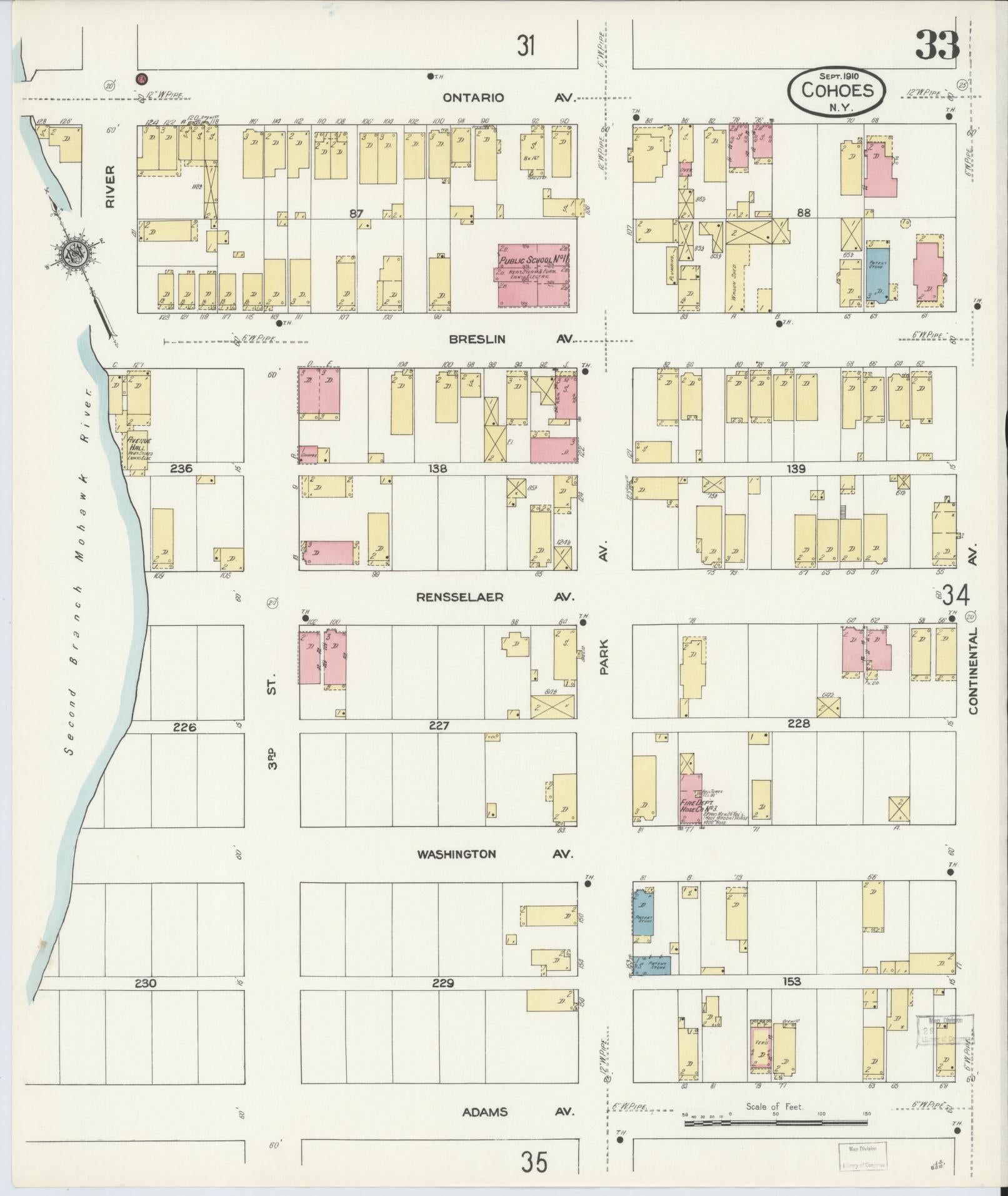 Sanborn Fire Insurance Map from Cohoes, Albany County, New York (1910), Sheet #0033 - Complete Map Set gallery image, historic Sanborn map, vintage wall art, New York New York