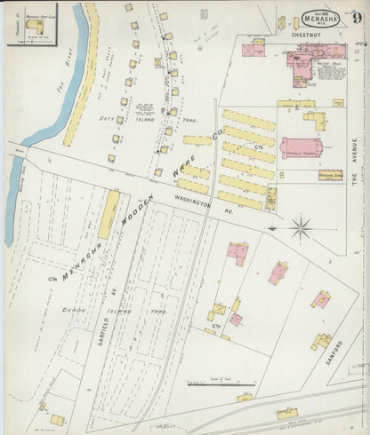 Sanborn Fire Insurance Map from Menasha, Winnebago County, Wisconsin (1895), Sheet #0009 - Complete Map Set gallery image, historic Sanborn map, vintage wall art, Wisconsin Wisconsin