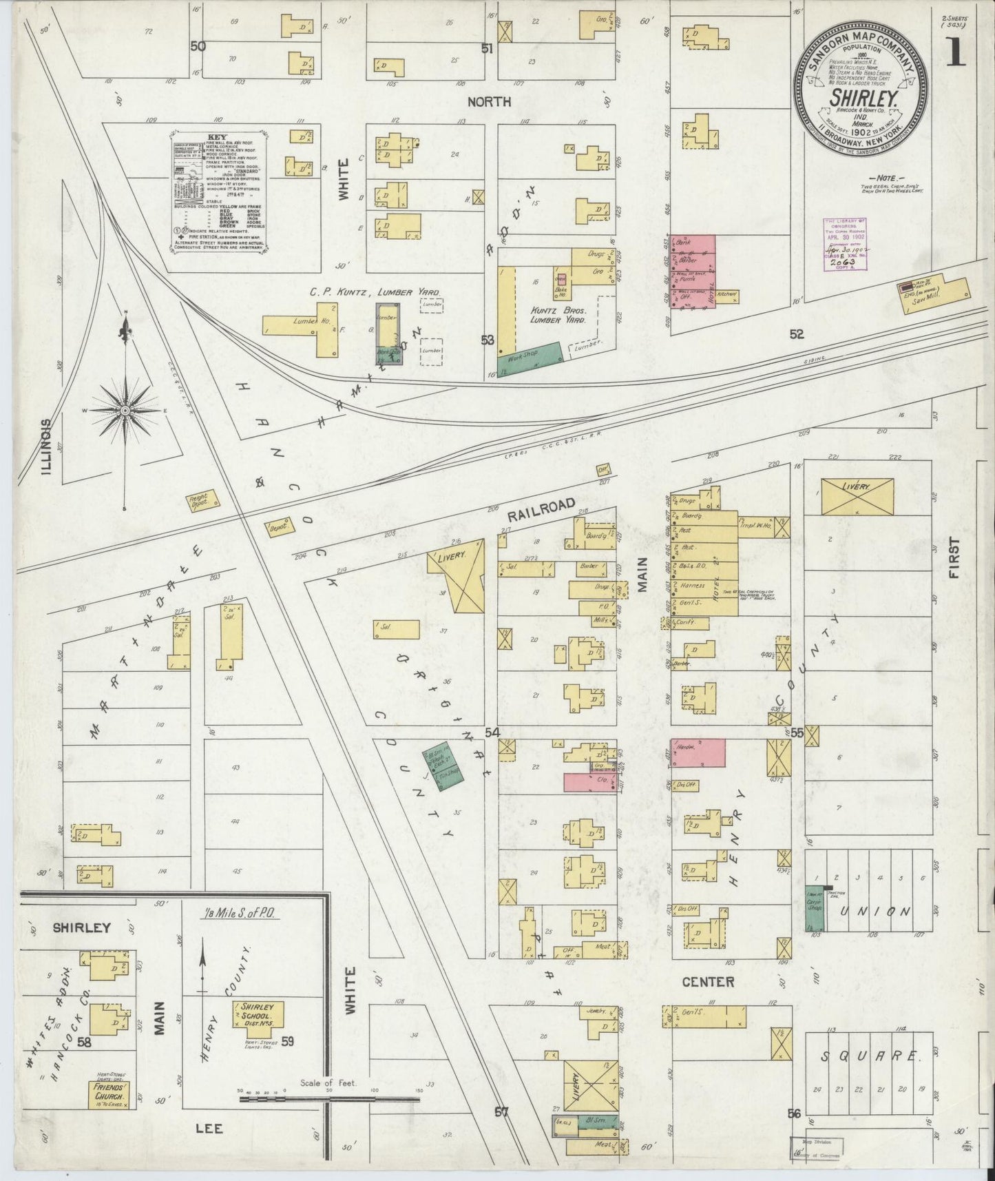 Sanborn Fire Insurance Map from Shirley, Hancock And Henry Counties, Indiana (1902), Sheet #0001 - Historic Sanborn Fire Insurance Map Print, vintage old map wall art, antique decor, genealogy gift, Indiana Indiana map