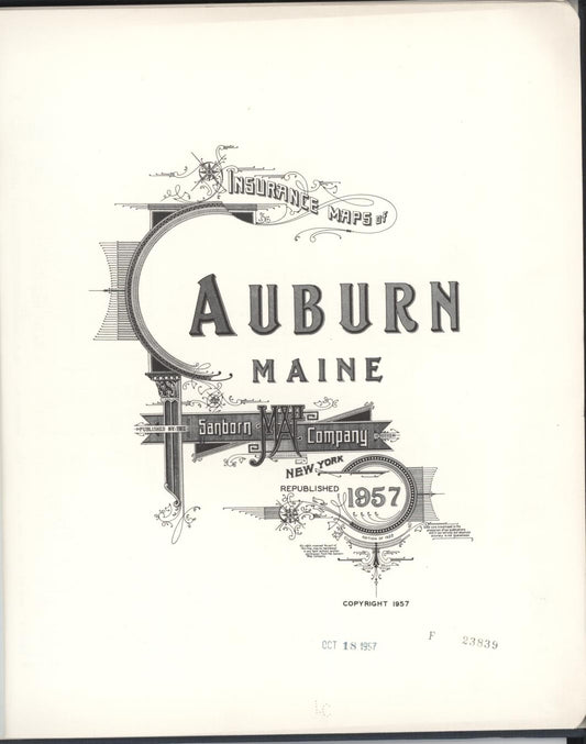 Sanborn Fire Insurance Map from Auburn, Androscoggin County, Maine (1957), Sheet #0001 - Historic Sanborn Fire Insurance Map Print, vintage old map wall art, antique decor, genealogy gift, Maine Maine map