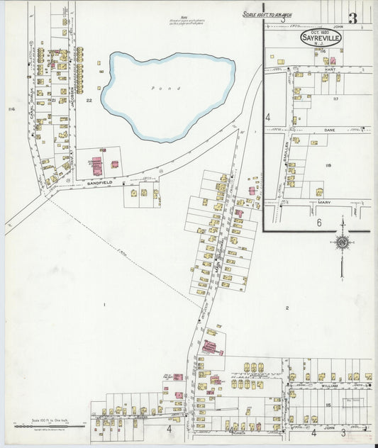 Sanborn Fire Insurance Map from Sayreville, Middlesex County, New Jersey (1920), Sheet #0003 - Historic Sanborn Fire Insurance Map Print, vintage old map wall art, antique decor, genealogy gift, New Jersey New Jersey map