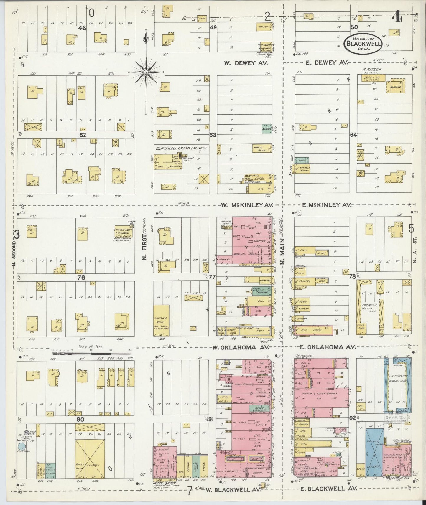 Sanborn Fire Insurance Map from Blackwell, Kay County, Oklahoma (1907), Sheet #0004 - Historic Sanborn Fire Insurance Map Print, vintage old map wall art, antique decor, genealogy gift, Oklahoma Oklahoma map