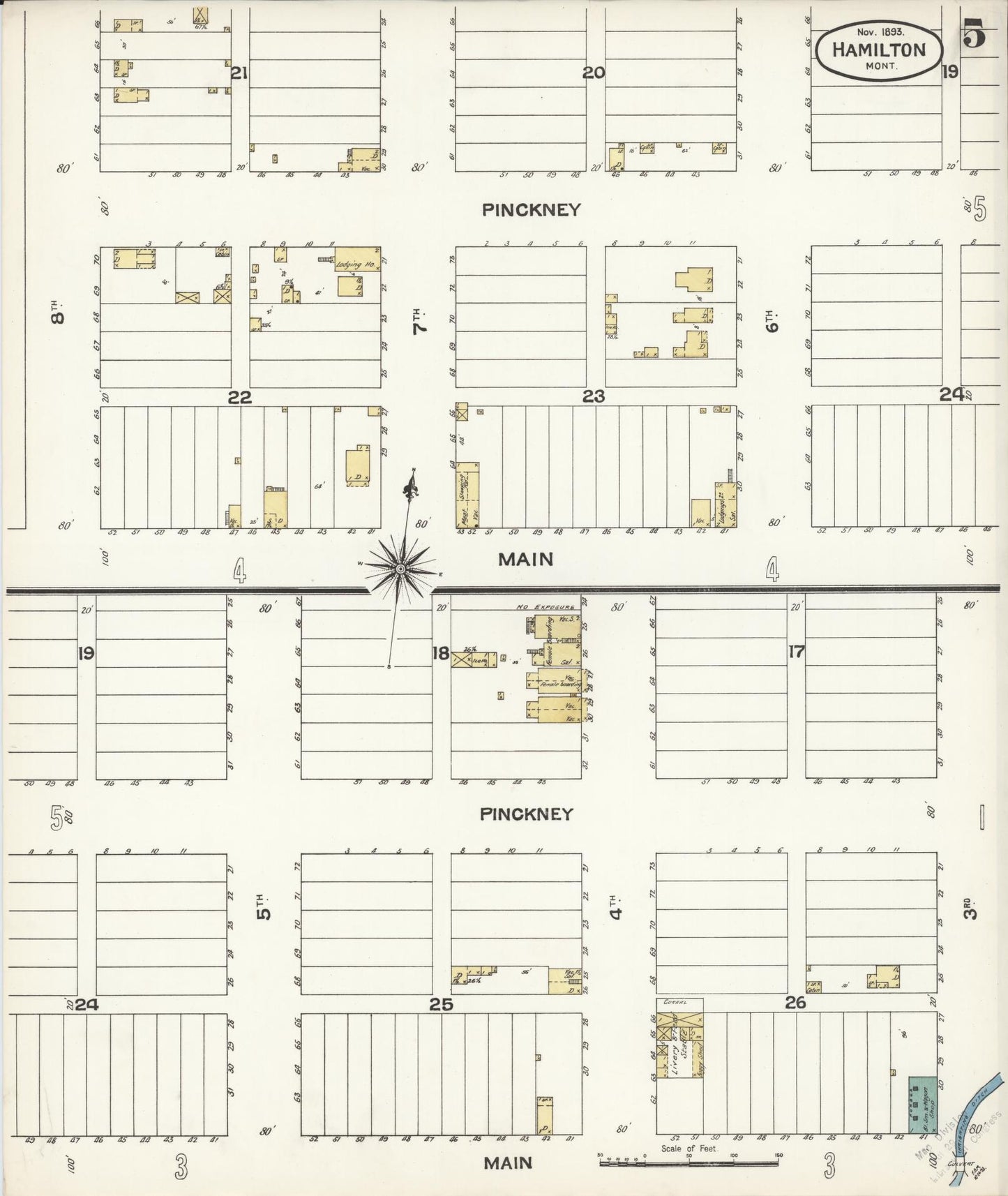 Sanborn Fire Insurance Map from Hamilton, Ravalli County, Montana (1893), Sheet #0005 - Historic Sanborn Fire Insurance Map Print, vintage old map wall art, antique decor, genealogy gift, Montana Montana map