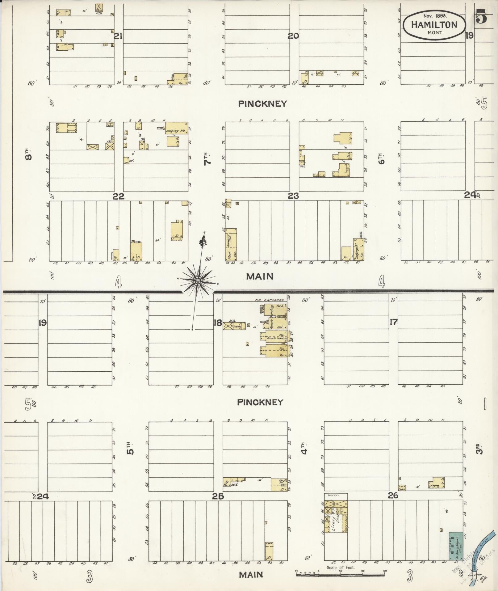 Sanborn Fire Insurance Map from Hamilton, Ravalli County, Montana (1893), Sheet #0005 - Historic Sanborn Fire Insurance Map Print, vintage old map wall art, antique decor, genealogy gift, Montana Montana map