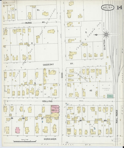 Sanborn Fire Insurance Map from Joliet, Will County, Illinois (1891), Sheet #0014 - Historic Sanborn Fire Insurance Map Print, vintage old map wall art, antique decor, genealogy gift, Illinois Illinois map