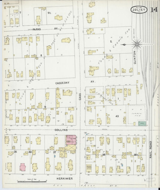 Sanborn Fire Insurance Map from Joliet, Will County, Illinois (1891), Sheet #0014 - Historic Sanborn Fire Insurance Map Print, vintage old map wall art, antique decor, genealogy gift, Illinois Illinois map