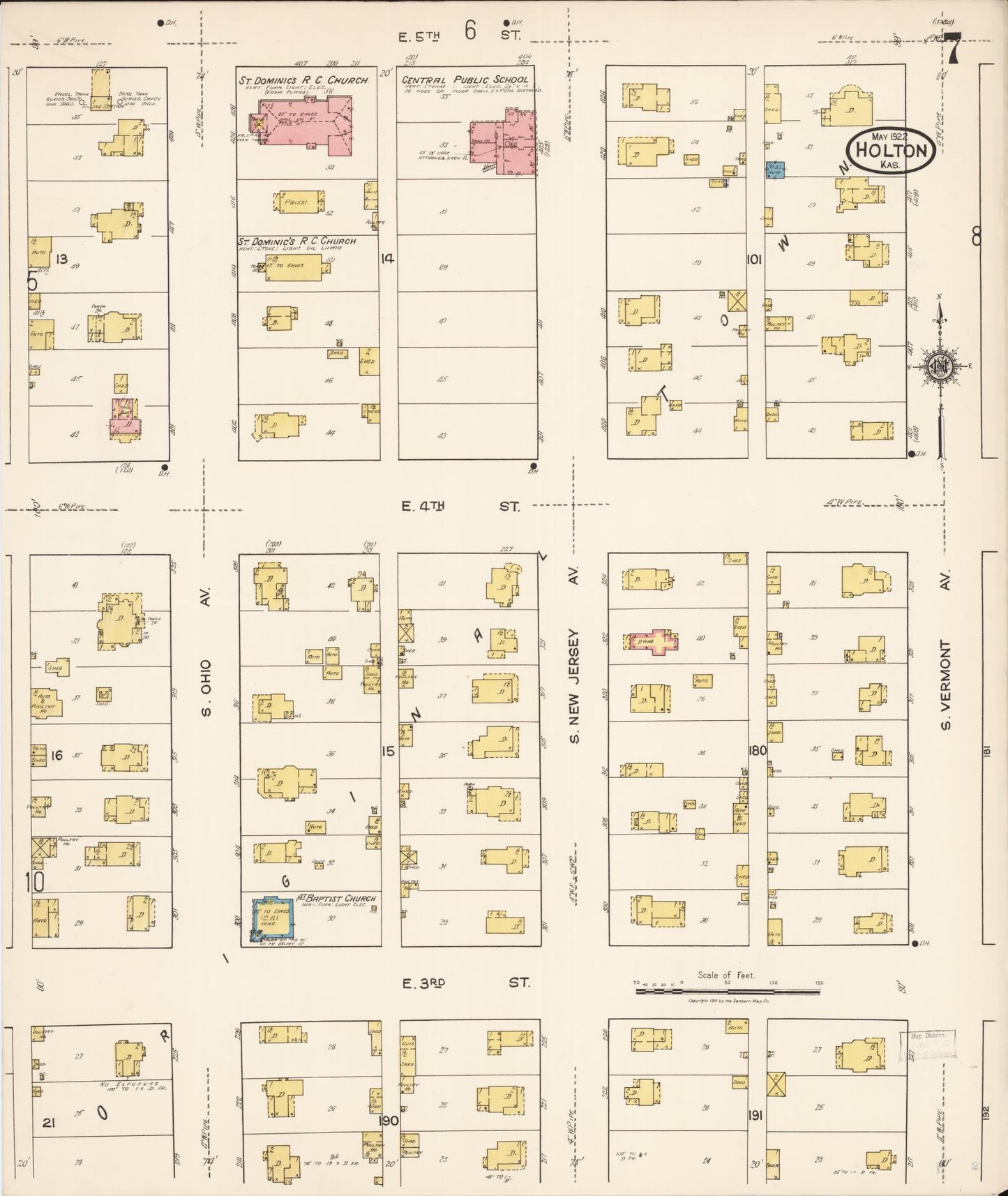 Sanborn Fire Insurance Map from Holton, Jackson County, Kansas (1922), Sheet #0007 - Complete Map Set gallery image, historic Sanborn map, vintage wall art, Kansas Kansas