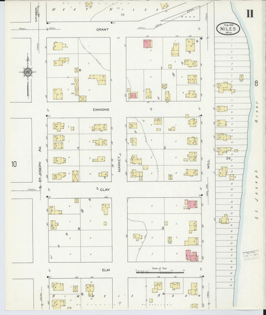 Sanborn Fire Insurance Map from Niles, Berrien County, Michigan (1914), Sheet #0011 - Historic Sanborn Fire Insurance Map Print, vintage old map wall art, antique decor, genealogy gift, Michigan Michigan map