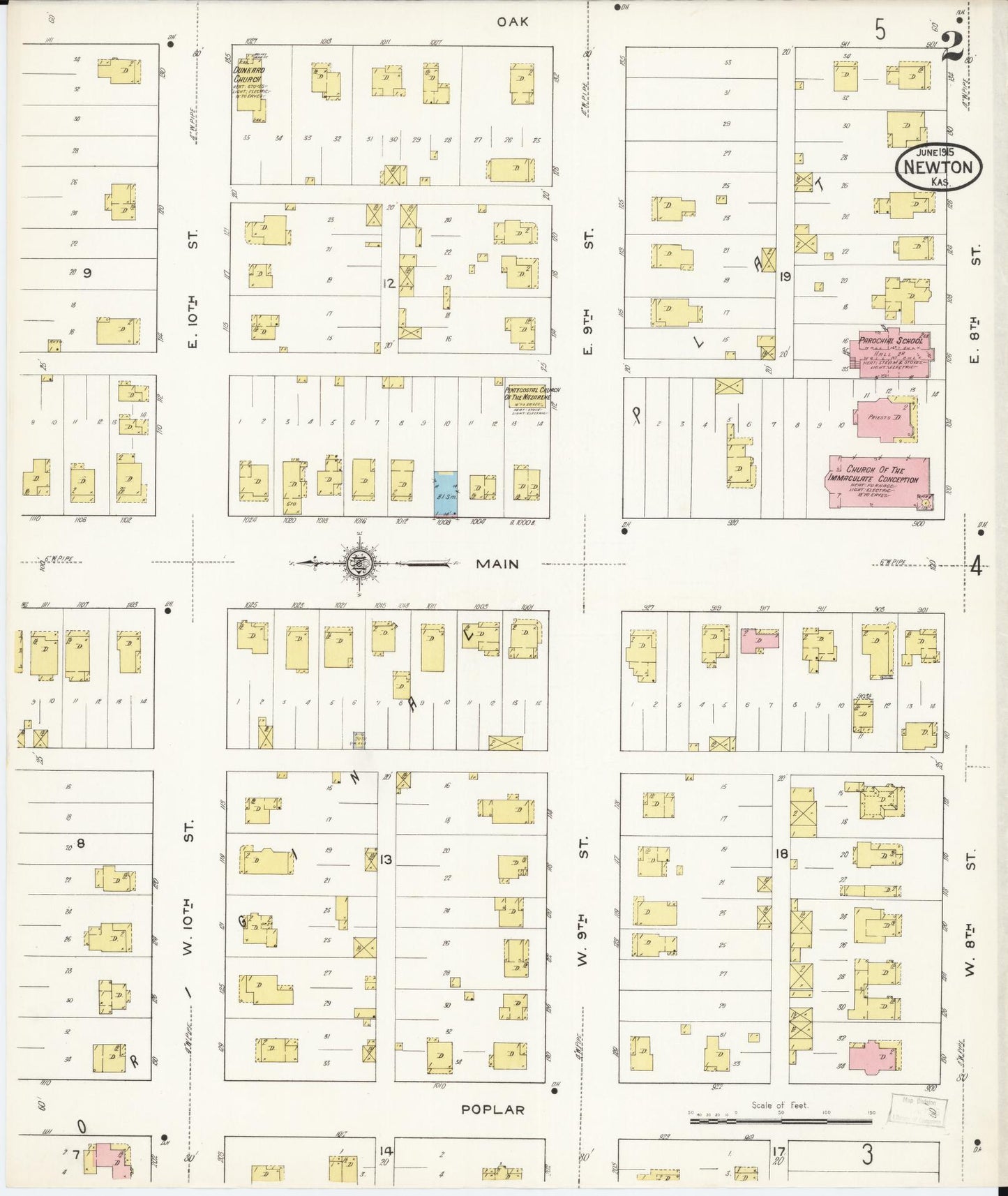 Sanborn Fire Insurance Map from Newton, Harvey County, Kansas (1915), Sheet #0002 - Complete Map Set gallery image, historic Sanborn map, vintage wall art, Kansas Kansas
