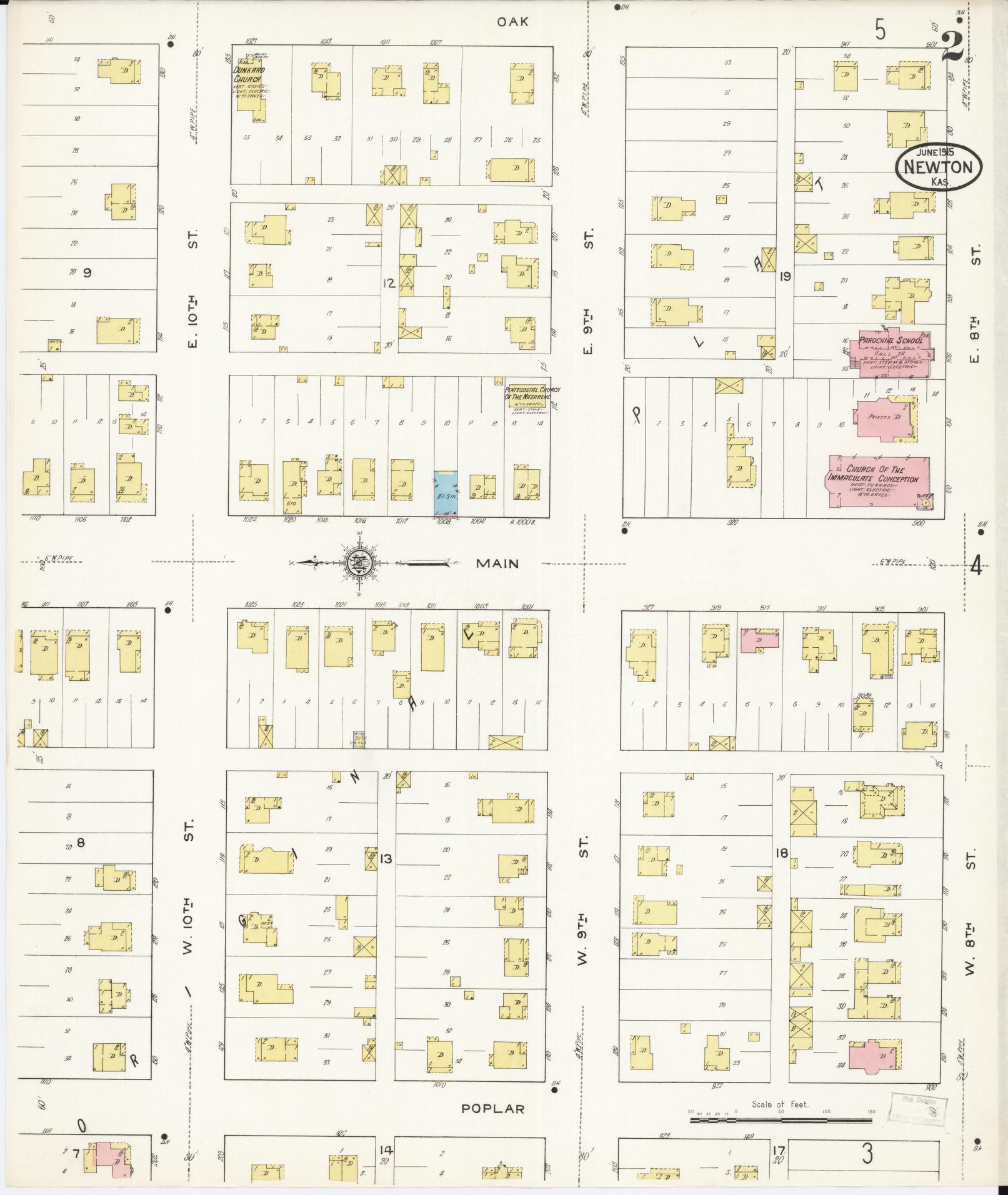 Sanborn Fire Insurance Map from Newton, Harvey County, Kansas (1915), Sheet #0002 - Complete Map Set gallery image, historic Sanborn map, vintage wall art, Kansas Kansas