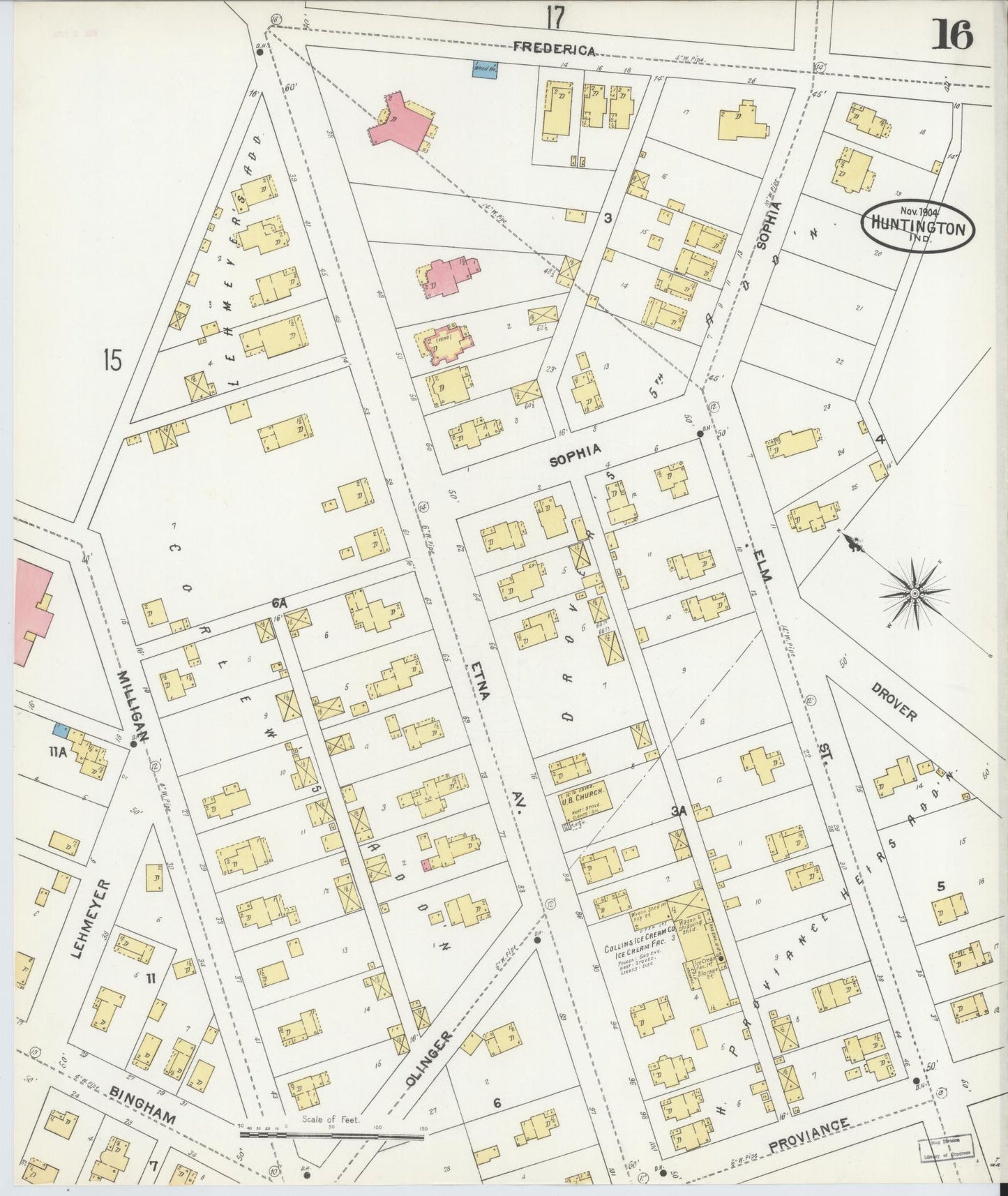 Sanborn Fire Insurance Map from Huntington, Huntington County, Indiana (1904), Sheet #0016 - Complete Map Set gallery image, historic Sanborn map, vintage wall art, Indiana Indiana