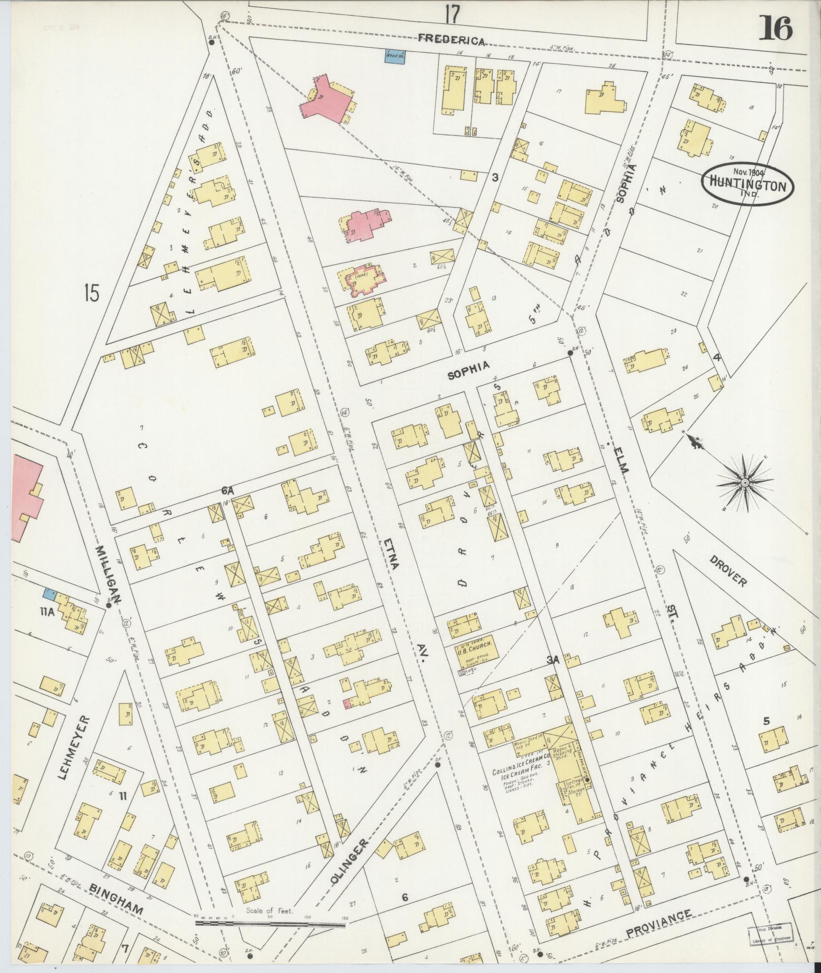 Sanborn Fire Insurance Map from Huntington, Huntington County, Indiana (1904), Sheet #0016 - Complete Map Set gallery image, historic Sanborn map, vintage wall art, Indiana Indiana