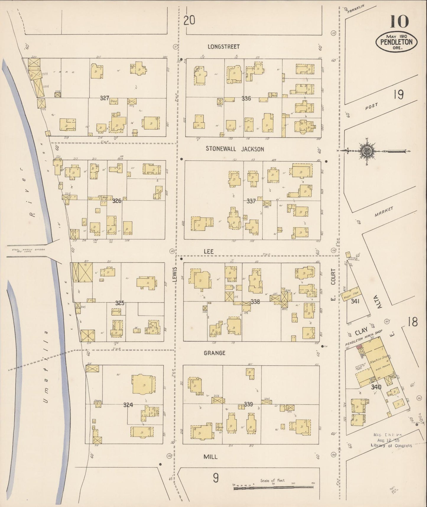 Sanborn Fire Insurance Map from Pendleton, Umatilla County, Oregon (1910), Sheet #0010 - Complete Map Set gallery image, historic Sanborn map, vintage wall art, Oregon Oregon