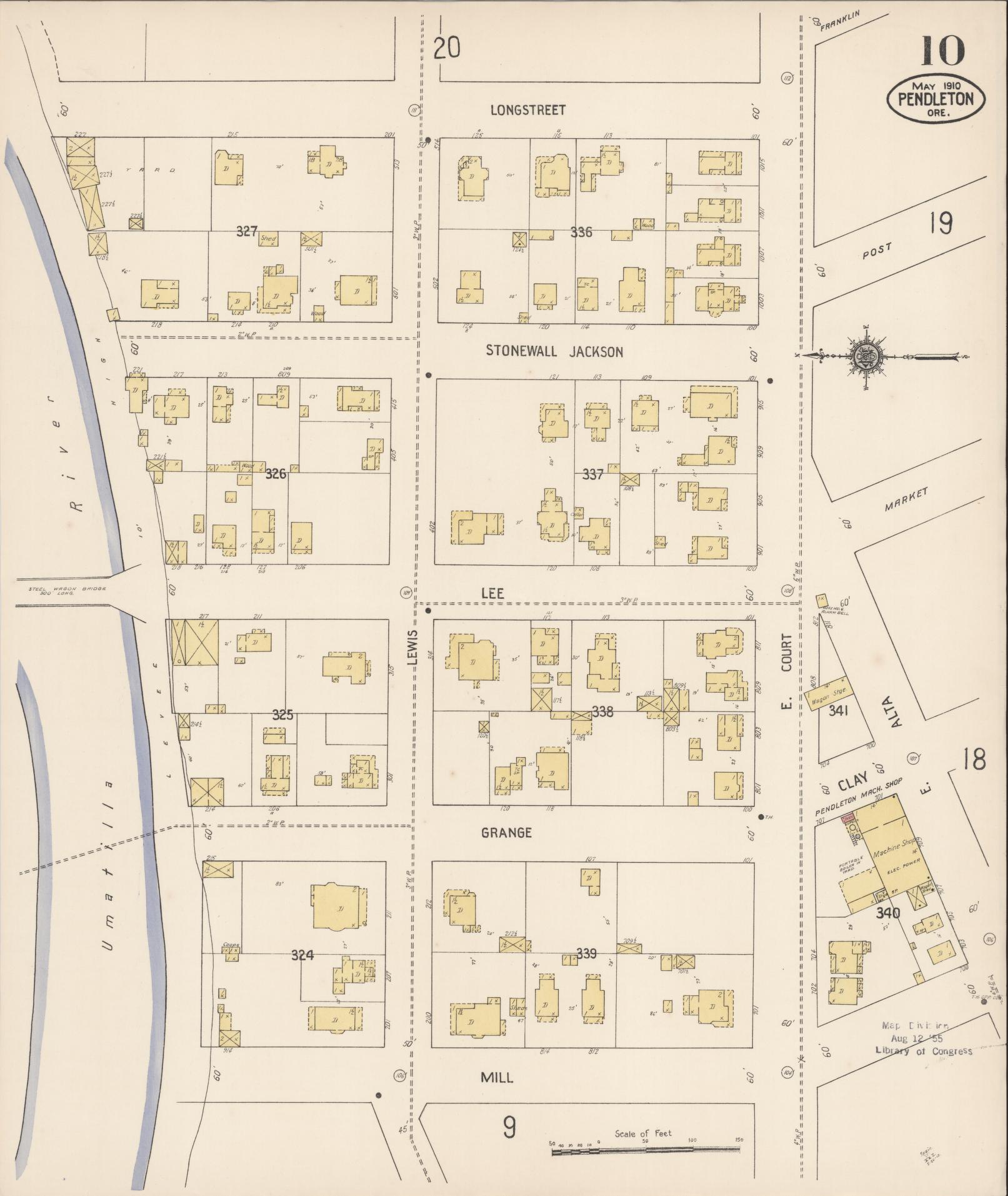 Sanborn Fire Insurance Map from Pendleton, Umatilla County, Oregon (1910), Sheet #0010 - Complete Map Set gallery image, historic Sanborn map, vintage wall art, Oregon Oregon