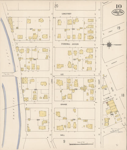 Sanborn Fire Insurance Map from Pendleton, Umatilla County, Oregon (1910), Sheet #0010 - Complete Map Set gallery image, historic Sanborn map, vintage wall art, Oregon Oregon