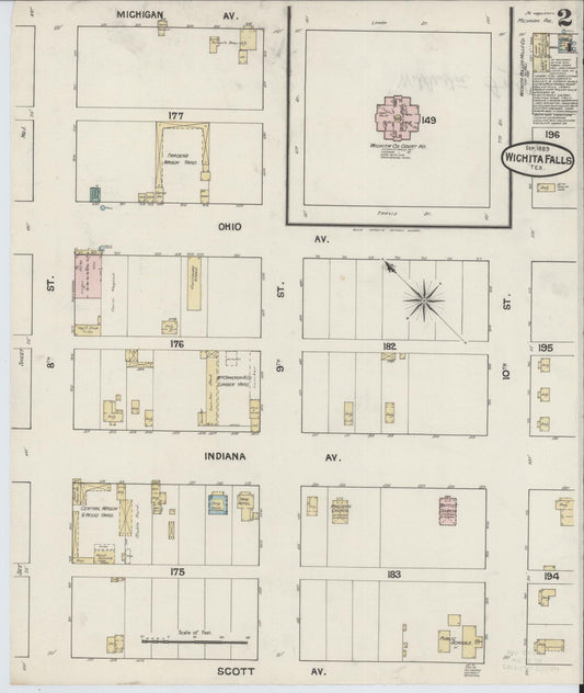 Sanborn Fire Insurance Map from Wichita Falls, Wichita County, Texas (1889), Sheet #0002 - Historic Sanborn Fire Insurance Map Print, vintage old map wall art, antique decor, genealogy gift, Texas Texas map
