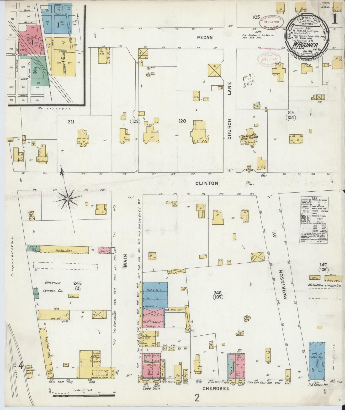 Sanborn Fire Insurance Map from Wagoner, Wagoner County, Oklahoma (1898), Sheet #0001 - Complete Map Set gallery image, historic Sanborn map, vintage wall art, Oklahoma Oklahoma