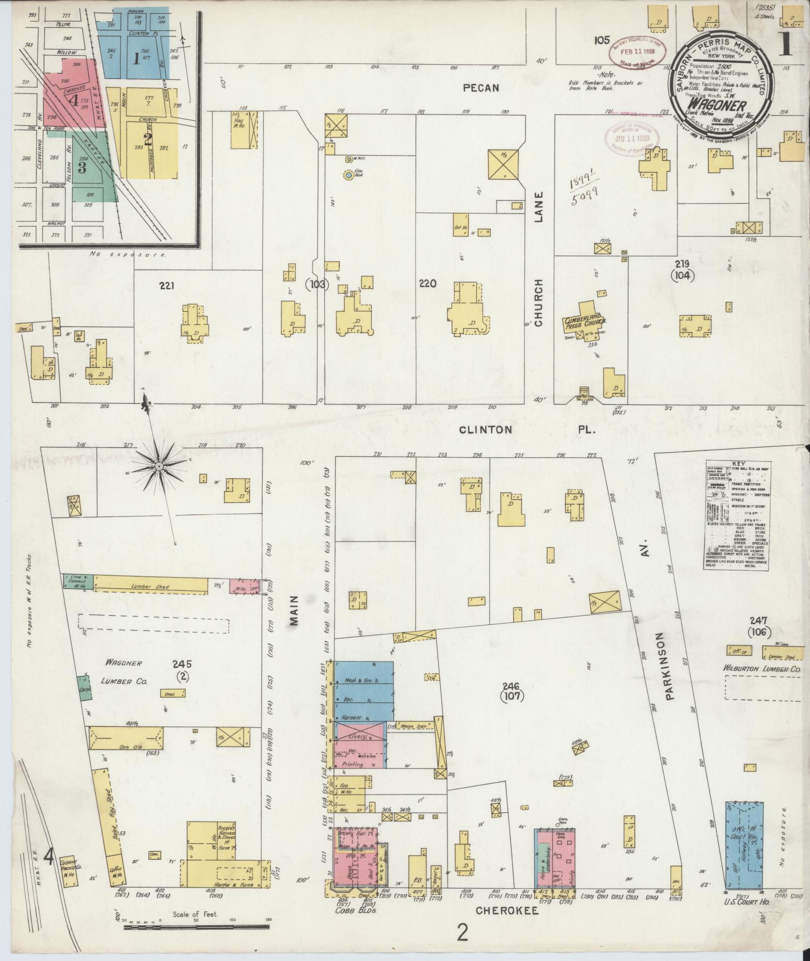 Sanborn Fire Insurance Map from Wagoner, Wagoner County, Oklahoma (1898), Sheet #0001 - Complete Map Set gallery image, historic Sanborn map, vintage wall art, Oklahoma Oklahoma