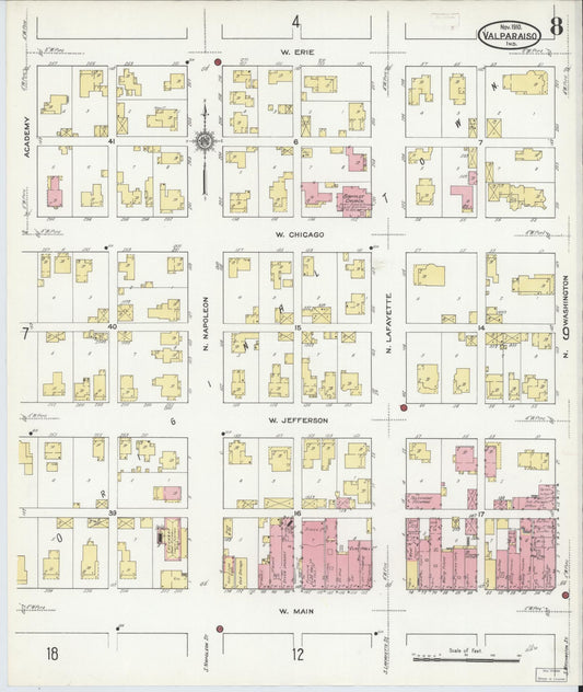 Sanborn Fire Insurance Map from Valparaiso, Porter County, Indiana (1910), Sheet #0008 - Historic Sanborn Fire Insurance Map Print, vintage old map wall art, antique decor, genealogy gift, Indiana Indiana map
