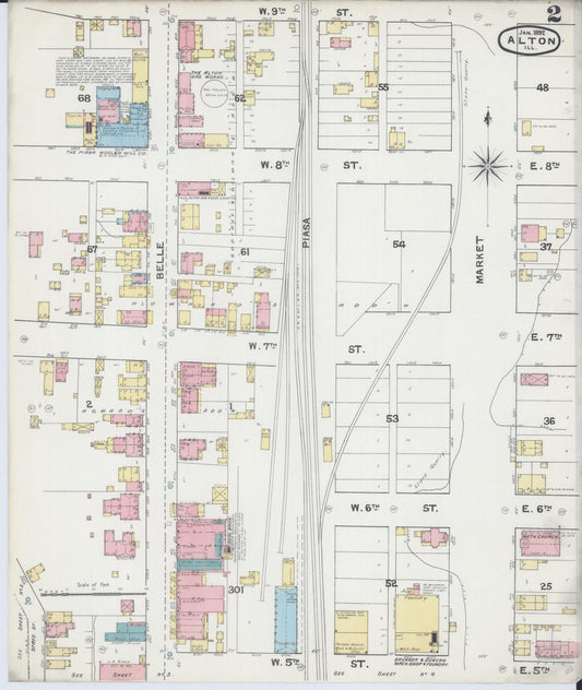 Sanborn Fire Insurance Map from Alton, Madison County, Illinois (1892), Sheet #0002 - Historic Sanborn Fire Insurance Map Print, vintage old map wall art, antique decor, genealogy gift, Illinois Illinois map
