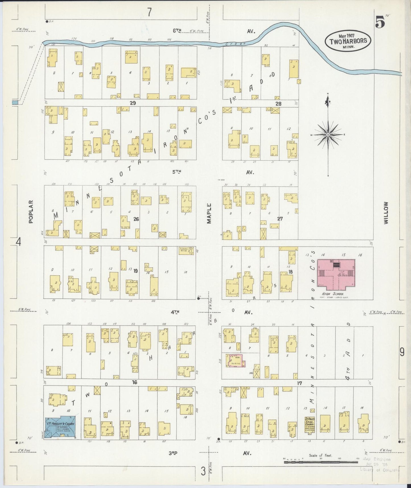 Sanborn Fire Insurance Map from Two Harbors, Lake County, Minnesota (1907), Sheet #0005 - Historic Sanborn Fire Insurance Map Print, vintage old map wall art, antique decor, genealogy gift, Minnesota Minnesota map