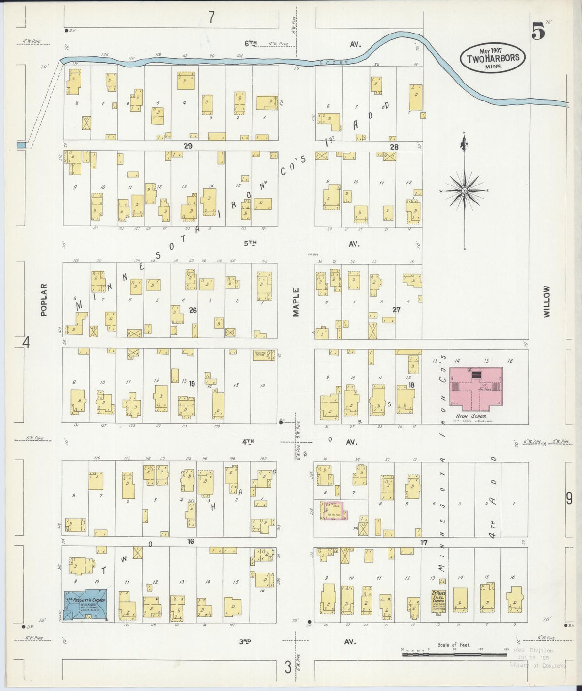 Sanborn Fire Insurance Map from Two Harbors, Lake County, Minnesota (1907), Sheet #0005 - Historic Sanborn Fire Insurance Map Print, vintage old map wall art, antique decor, genealogy gift, Minnesota Minnesota map