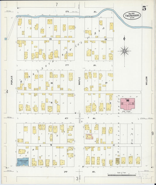 Sanborn Fire Insurance Map from Two Harbors, Lake County, Minnesota (1907), Sheet #0005 - Historic Sanborn Fire Insurance Map Print, vintage old map wall art, antique decor, genealogy gift, Minnesota Minnesota map