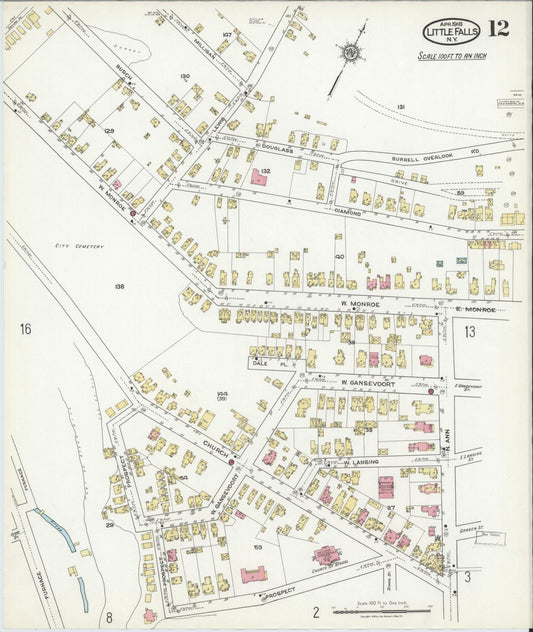 Sanborn Fire Insurance Map from Little Falls, Herkimer County, New York (1918), Sheet #0012 - Historic Sanborn Fire Insurance Map Print, vintage old map wall art, antique decor, genealogy gift, New York New York map