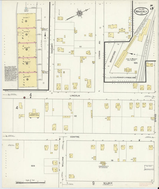 Sanborn Fire Insurance Map from Waverly, Tioga County, New York (1914), Sheet #0005 - Historic Sanborn Fire Insurance Map Print, vintage old map wall art, antique decor, genealogy gift, New York New York map