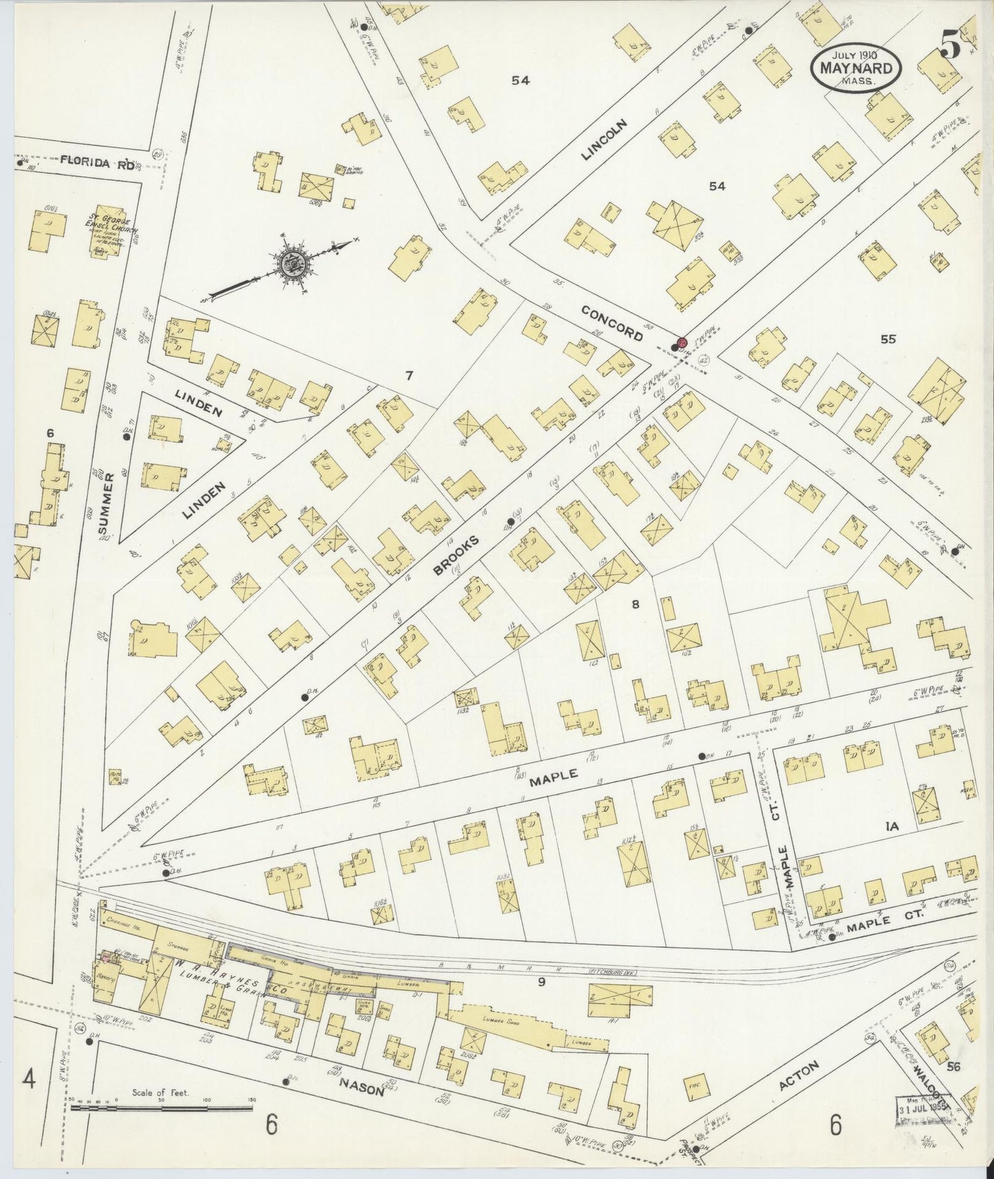 Sanborn Fire Insurance Map from Maynard, Middlesex County, Massachusetts (1910), Sheet #0005 - Complete Map Set gallery image, historic Sanborn map, vintage wall art, Massachusetts Massachusetts