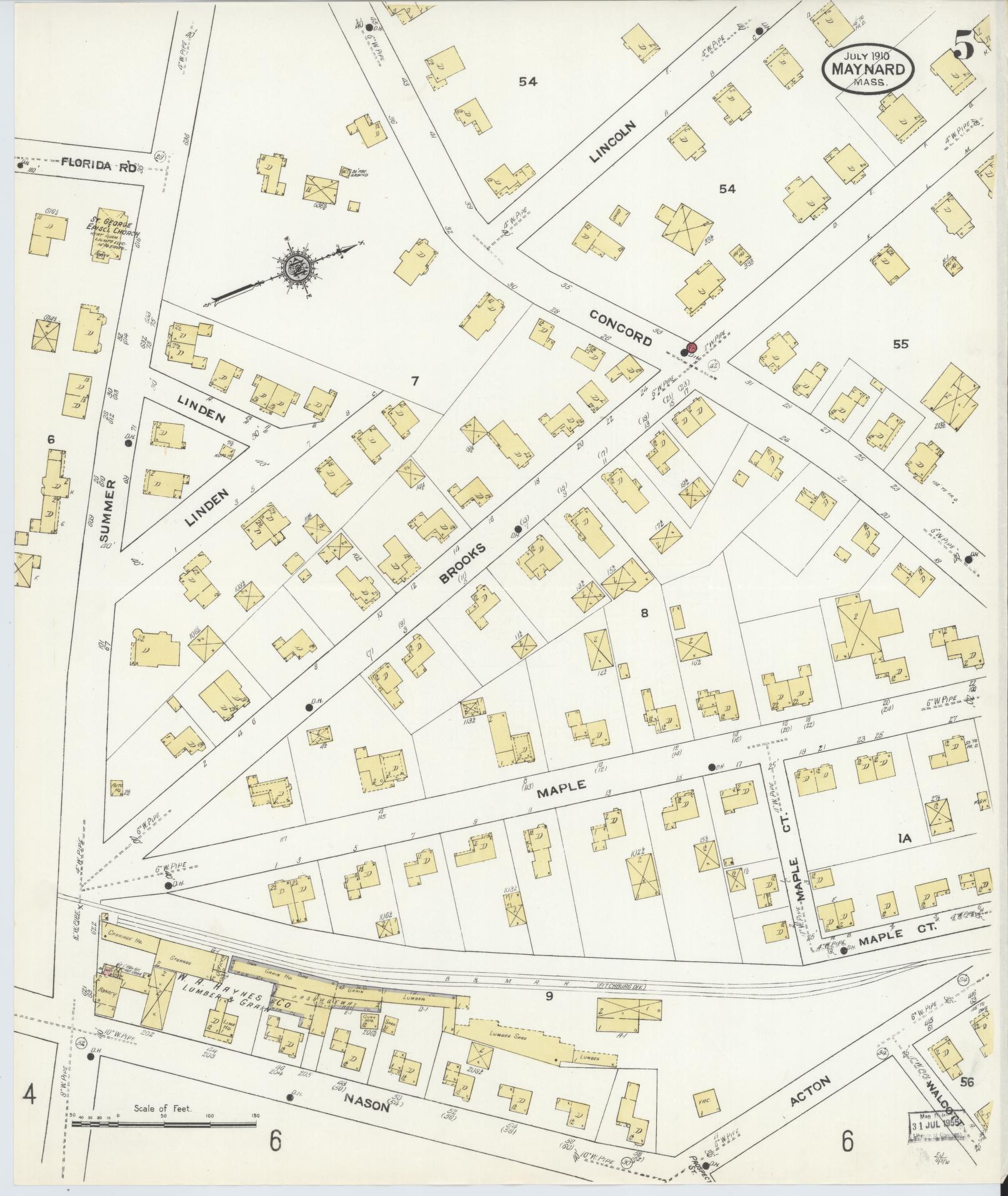 Sanborn Fire Insurance Map from Maynard, Middlesex County, Massachusetts (1910), Sheet #0005 - Complete Map Set gallery image, historic Sanborn map, vintage wall art, Massachusetts Massachusetts