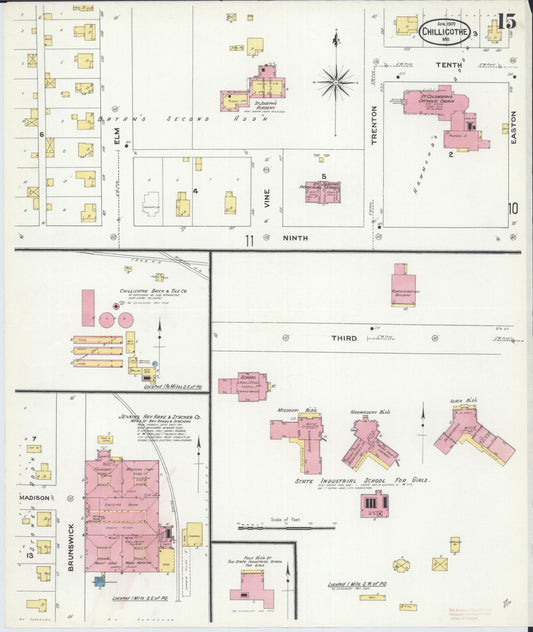 Sanborn Fire Insurance Map from Chillicothe, Livingston County, Missouri (1909), Sheet #0015 - Historic Sanborn Fire Insurance Map Print, vintage old map wall art, antique decor, genealogy gift, Missouri Missouri map