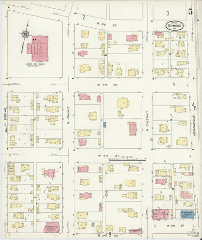 Sanborn Fire Insurance Map from Seymour, Jackson County, Indiana (1913), Sheet #0005 - Complete Map Set gallery image, historic Sanborn map, vintage wall art, Indiana Indiana