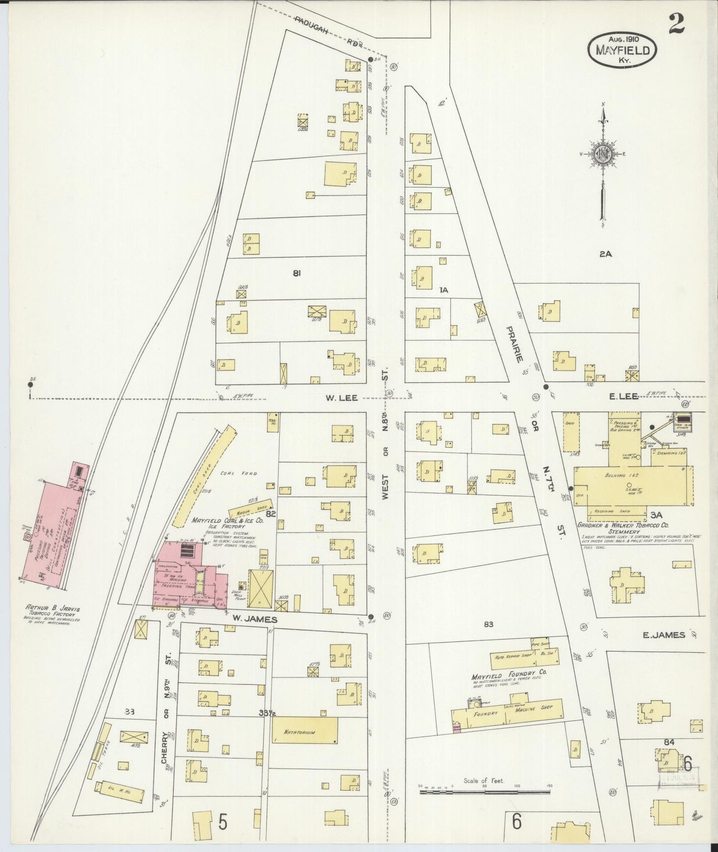 Sanborn Fire Insurance Map from Mayfield, Graves County, Kentucky (1910), Sheet #0002 - Historic Sanborn Fire Insurance Map Print, vintage old map wall art, antique decor, genealogy gift, Kentucky Kentucky map
