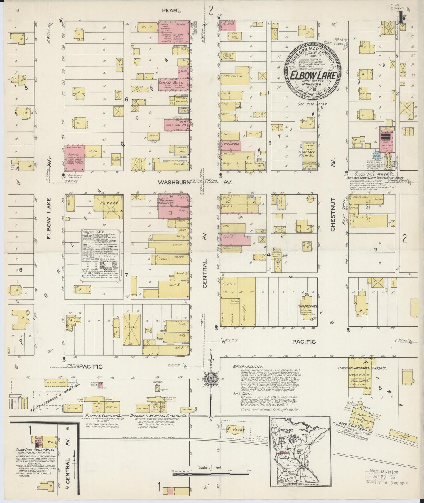 Sanborn Fire Insurance Map from Elbow Lake, Grant County, Minnesota (1915), Sheet #0001 - Complete Map Set gallery image, historic Sanborn map, vintage wall art, Minnesota Minnesota