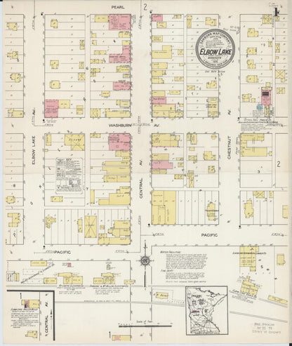 Sanborn Fire Insurance Map from Elbow Lake, Grant County, Minnesota (1915), Sheet #0001 - Complete Map Set gallery image, historic Sanborn map, vintage wall art, Minnesota Minnesota