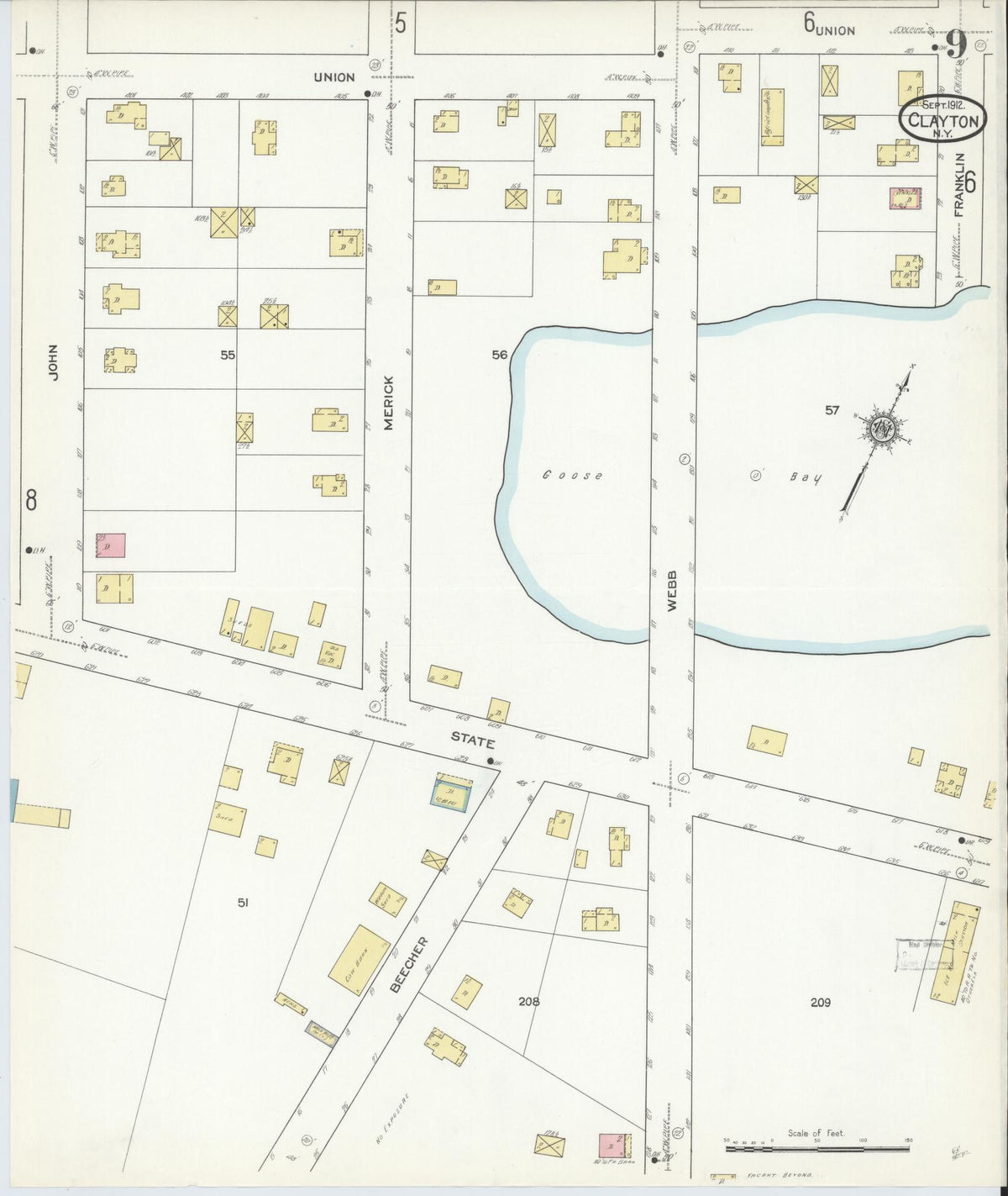 Sanborn Fire Insurance Map from Clayton, Jefferson County, New York (1912), Sheet #0009 - Complete Map Set gallery image, historic Sanborn map, vintage wall art, New York New York