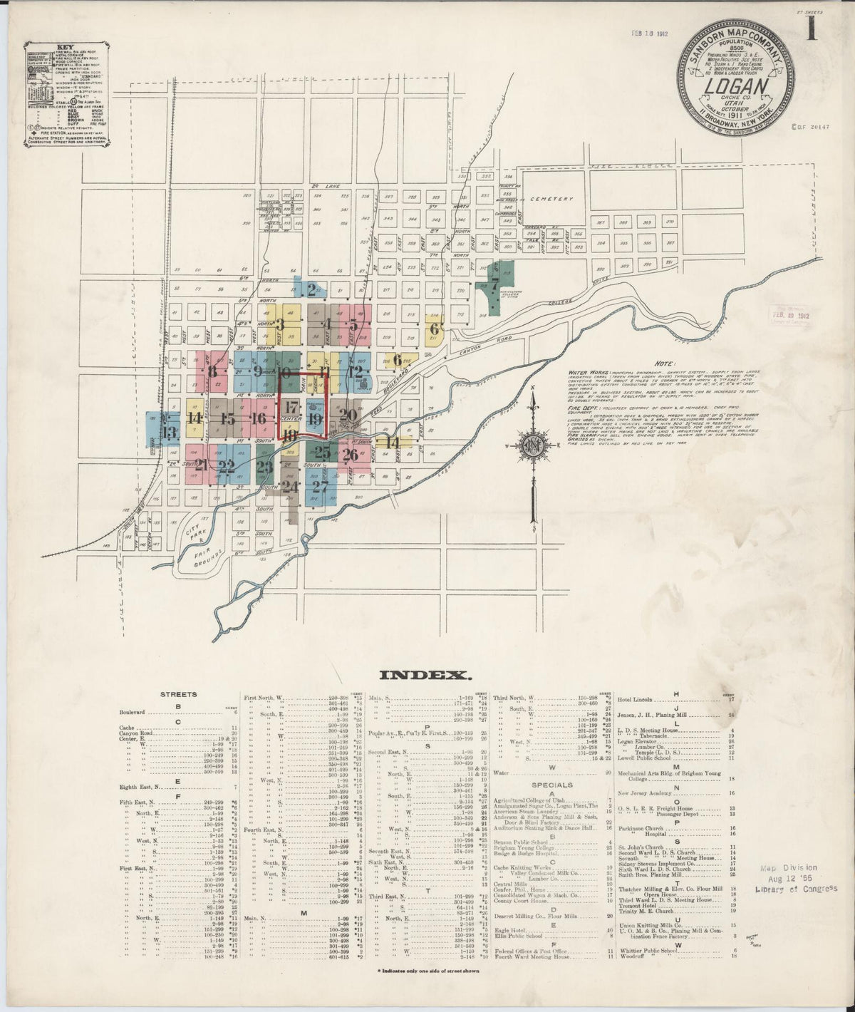 Sanborn Fire Insurance Map from Logan, Cache County, Utah (1911), Sheet #0001 - Complete Map Set gallery image, historic Sanborn map, vintage wall art, Utah Utah